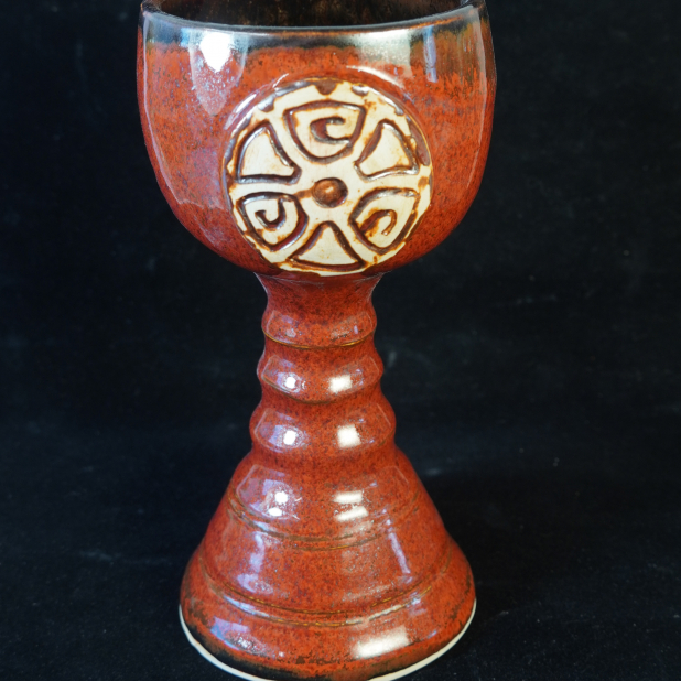 Rustic Manly Rust Red Viking Shield Pottery Goblet