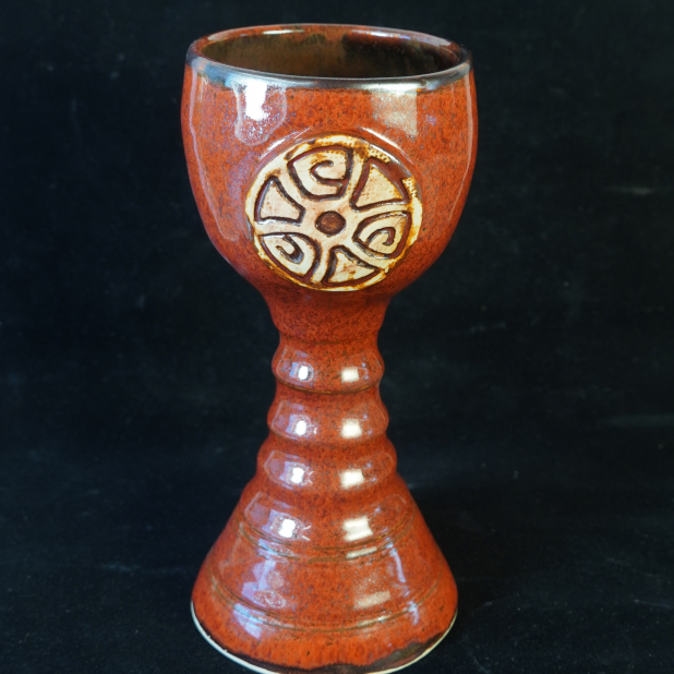 Rustic Manly Rust Red Viking Shield Pottery Goblet