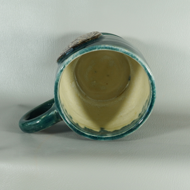 Handmade Emerald Green Celtic Heart Pottery Mug