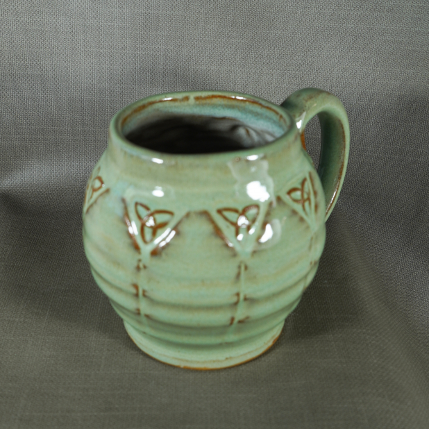 Handmade Emerald Green Celtic Trinity Knot Pottery Mug