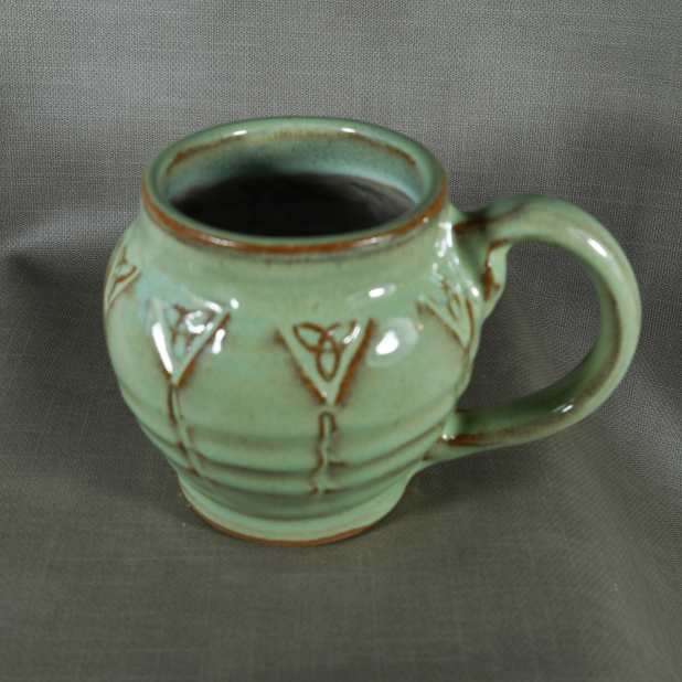 Handmade Emerald Green Celtic Trinity Knot Pottery Mug