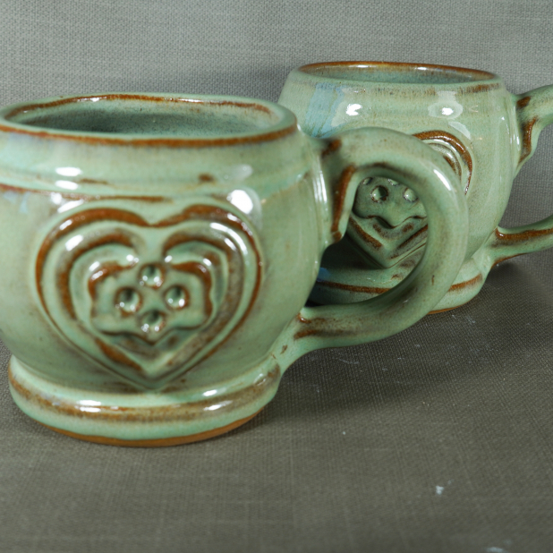 Handmade Emerald Green Celtic Heart Pottery Mug