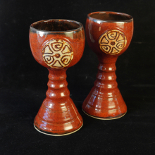 Rustic Manly Rust Red Viking Shield Pottery Goblet