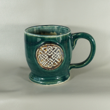 Rustic Celtic Dara Knot Pottery Mug in Forest Green