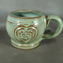 Handmade Emerald Green Celtic Heart Pottery Mug