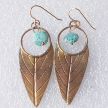 Bronze Leaf Earring with Turquoise Bead